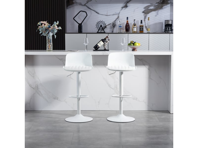  Tabourets de bar lot de 2 pivotants réglables - lpospi - dossier ergonomique, assise rembourrée, métal - blanc  - Conforama B