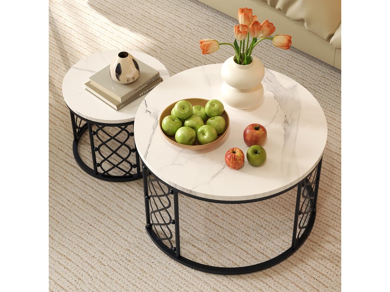  Table basse gigogne 2 pièces effet marbre, structure en métal homvra  - Conforama C