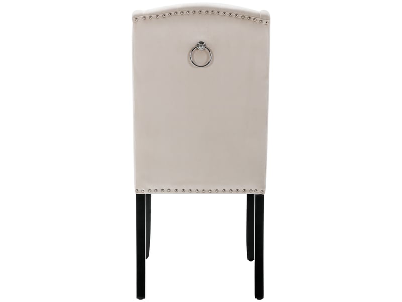 Lot de 4 chaises de salle à manger en velours beige, dossier capitonné, clous argentés et anneau chromé - Conforama E
