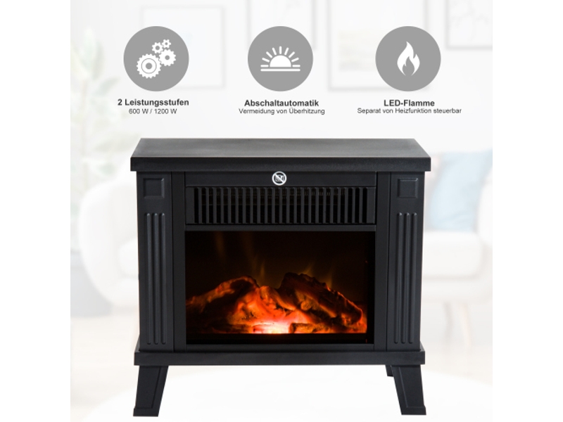 Cheminée électrique noire 6001200 w, effet flammes, métal, 34x17x31 cm - Conforama B