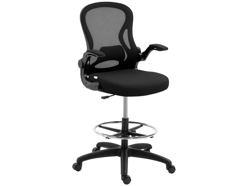  Chaise de bureau avec soutien lombaire, hauteur réglable et accoudoirs rabattables, 59 x 65 x 102-122 cm, noire  - Conforama A