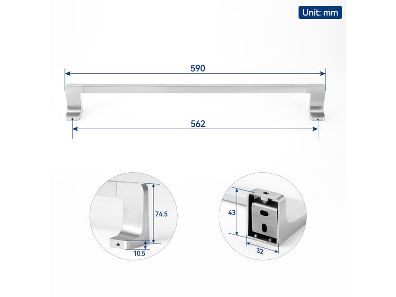  Porte-serviettes multifonctionnel 59cm peut accrocher 2 serviettes,  porte-serviettes en acier inoxydable 304, brossé  - Conforama E