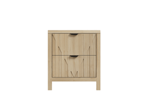 Table de chevet avec tiroir compartimenté et plateau, finition chêne en relief, structure stable pour la chambre