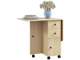 Table pliante à roulettes avec abattants, table d'appoint multifonctionnelle avec rangement, 120 x 60 x 76,5 cm, naturelle