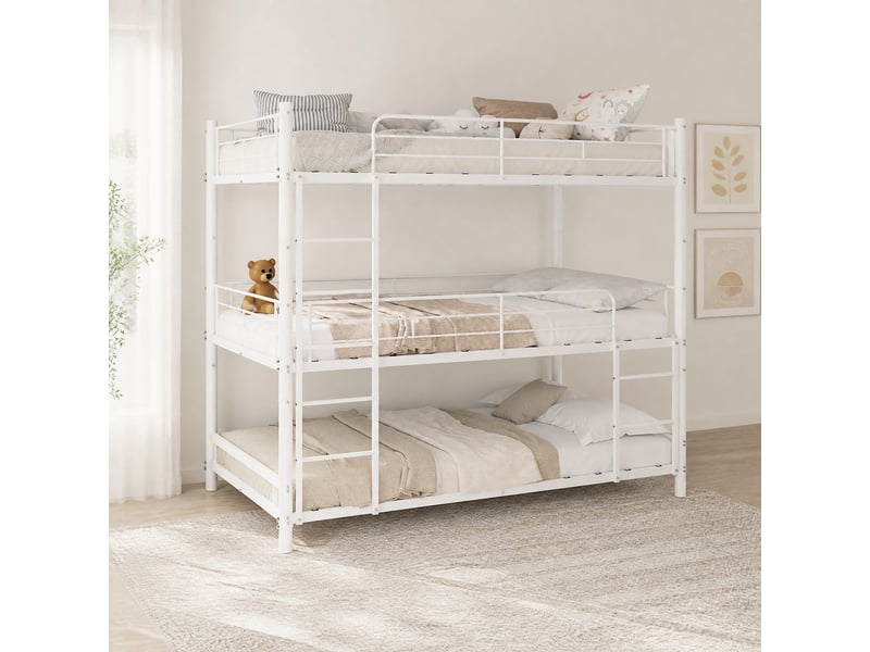  Lit superposé triple 90x190 cm en fer blanc avec échelles intégrées  - Conforama B
