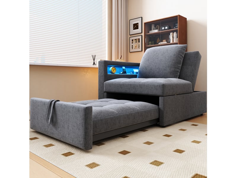  Canapé-lit convertible modenvie 3 en 1 gris clair 177 x 68 x 65 cm avec led usb type-c  - Conforama D