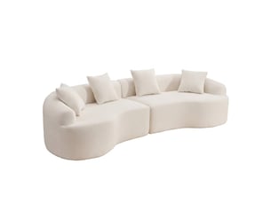 Canapé modulable incurvé 4 places tissu chenille - design moderne blanc gris