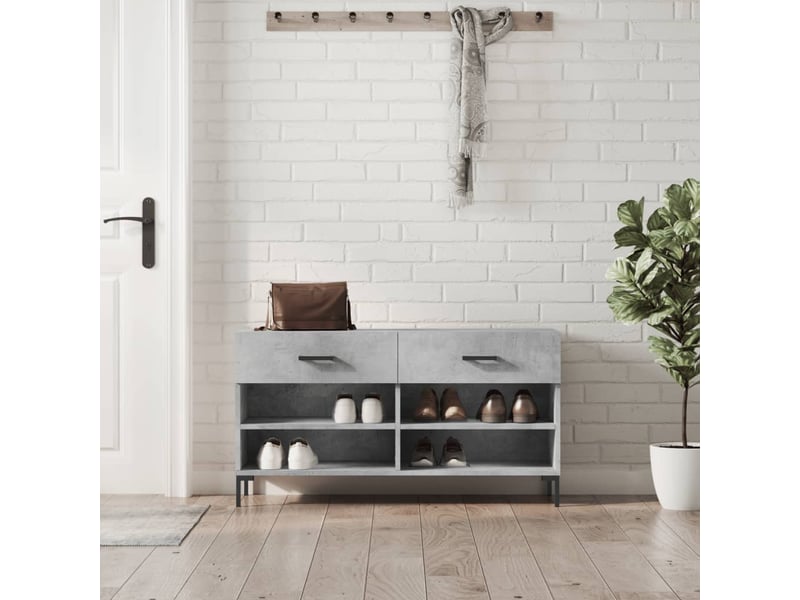  Banc à chaussures, meuble à chaussures gris béton 102x35x55 cm bois d'ingénierie shl4710  - Conforama B