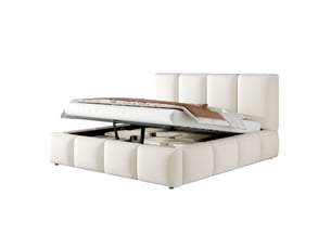 Lit coffre 160x200 cm, lit double en bouclé blanc avec sommier, lit rembourré, sans matelas