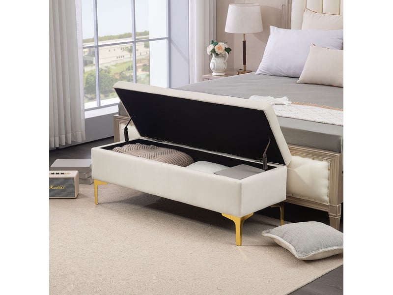  Banc de rangement tcqpz 120 x 44 x 44,5 cm capitonné avec rangement beige  - Conforama D
