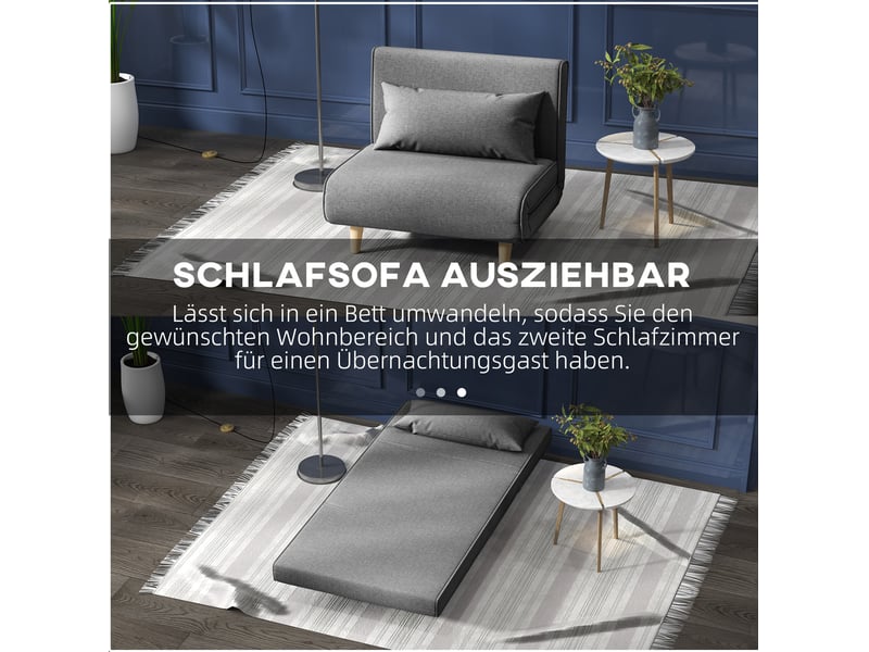  Canapé droit convertible 1 place gris en tissu, dossier réglable 6 positions, couchage d'appoint scandinave  - Conforama E