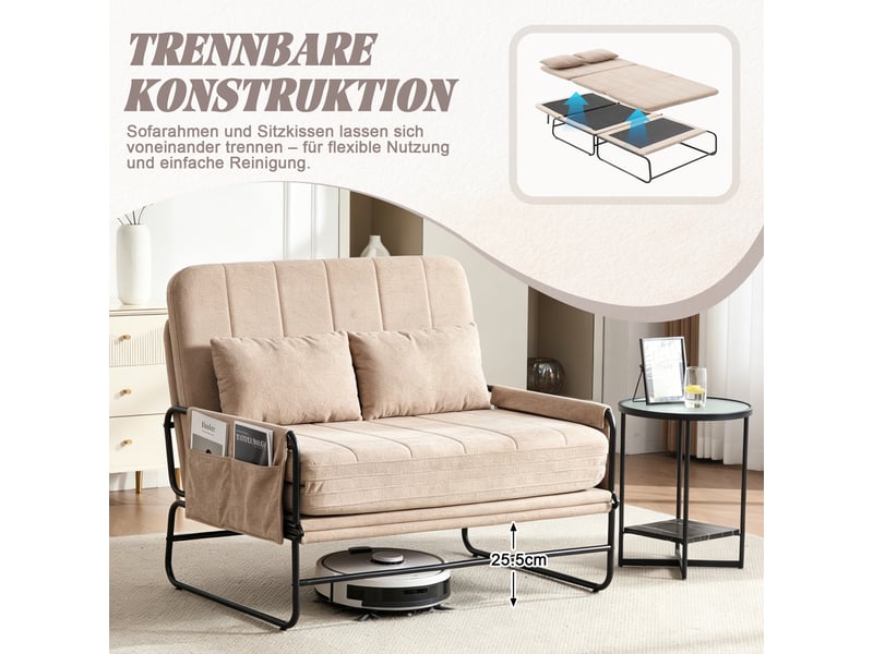 Canapé convertible, canapé-lit, 2 places, en chenille, kaki, structure métallique, design moderne, pour salon, bureau, appartement - Conforama A