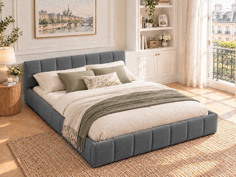  Bubble bed 140x200 cm, lit double rembourré 140x200 cm - cadre de lit - lit en chenille - sommier à lattes - capacité de charge 300 kg - chenille - gris  - Conforama B