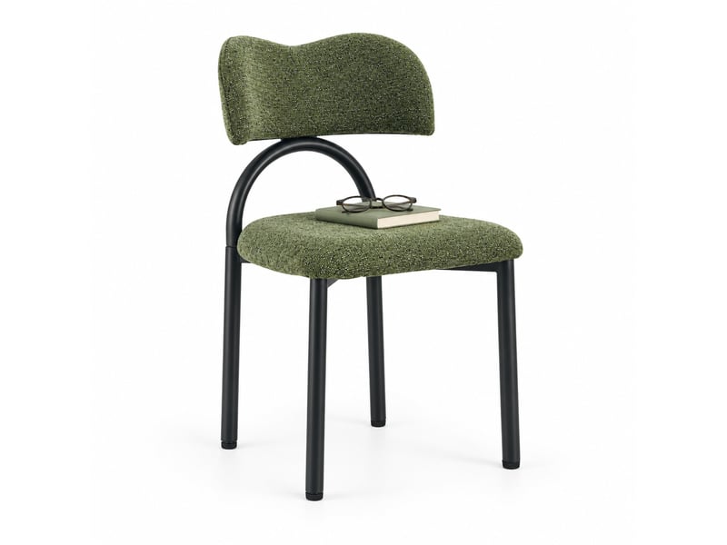  Lot de 2 chaises de salle à manger rembourrées en tissu vert et métal noir  - Conforama A