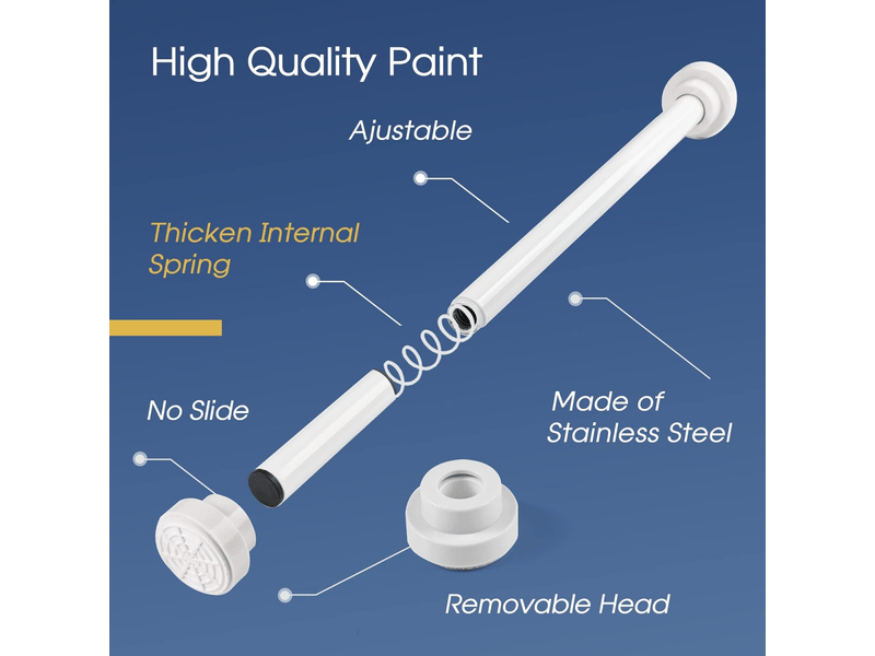  Tringle à rideau de douche télescopique rétractable en acier inoxydable, 55-85 cm du mur, blanche  - Conforama C
