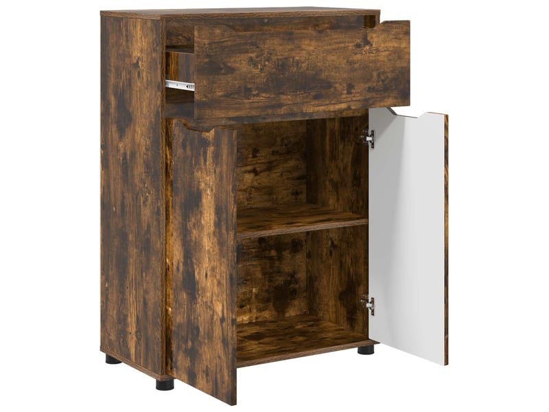 Cabinet de salle de bain, meuble de rangement chêne fumé 72.5x36.5x100 cm  - Conforama E