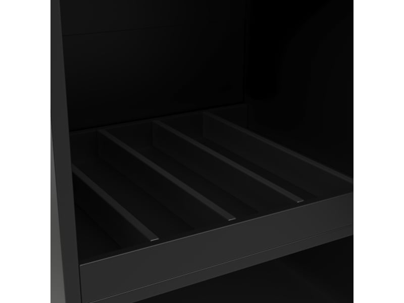  Table de bar extensible avec 2 tiroirs,1 porte ,2 niches et étagère latérale,pivotant à 360°,noir table noir - Conforama E
