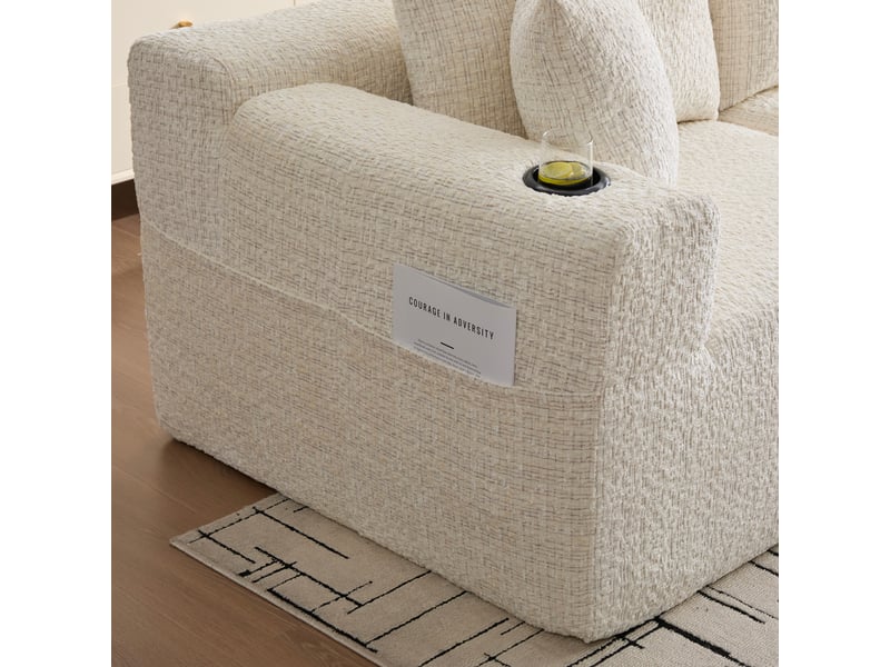  Canapé 3 places modulable avec méridienne en l sans montage 261 x 165 cm velours côtelé  - Conforama E