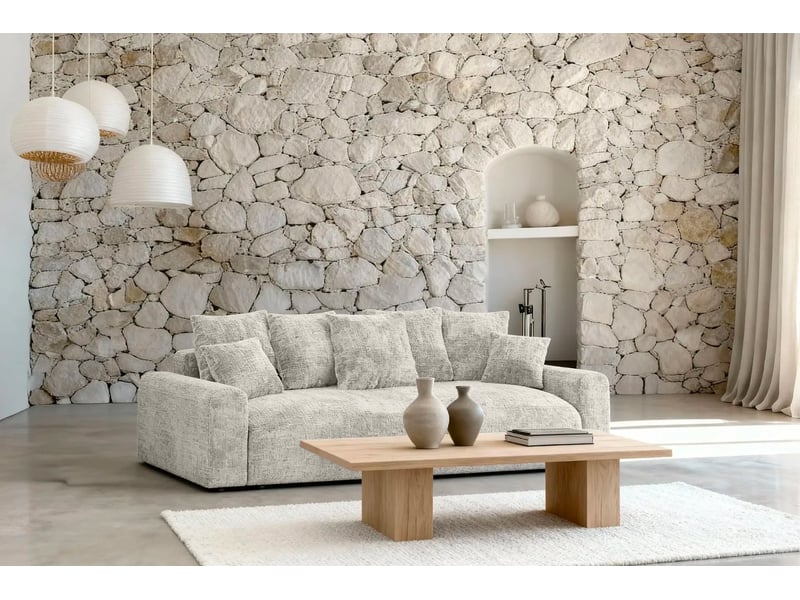  Oli - canapé droit convertible tissu chenille 3 places blanc  - Conforama B