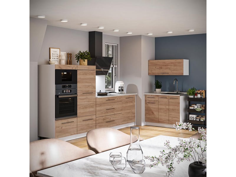 Vicco cuisine, chêne de force doré, 380cm, pt marbre - Conforama C