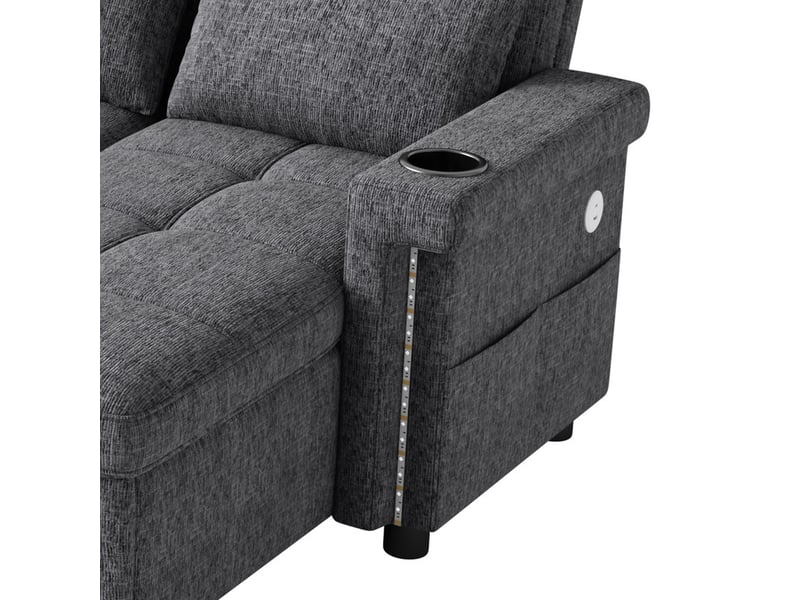  Canapé d'angle en u convertible,4 places,avec  2 méridiennes de rangement, éclairage led, port usbtype-c,268,5 × 141,5 × 90 cm,gris  - Conforama E