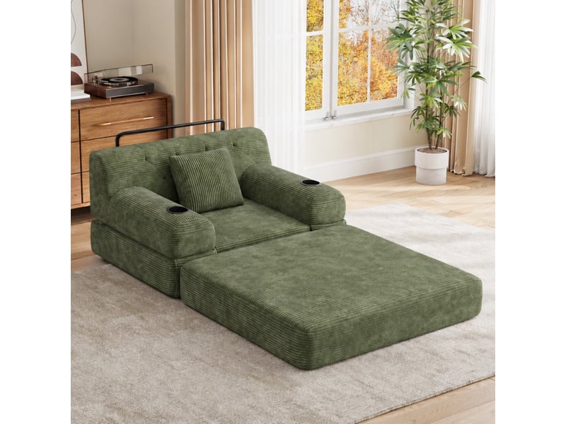  Canapé droit 1 place en velours côtelé vert avec haute dossier et structure métallique pour salon moderne  - Conforama B