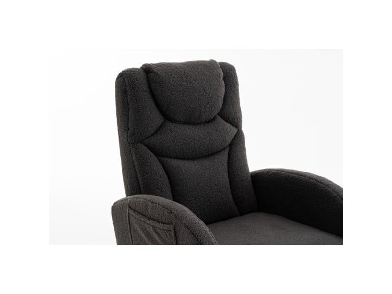 Fauteuil à bascule, fauteuil à bascule rembourré avec accoudoirs, pour chambre, en tissu teddy, gris foncé - Conforama E