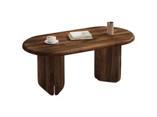 Table basse ovale 99x50x40 cm en mdf effet noyer, plateau spacieux, pieds arrondis robustes, bords adoucis, charge 40 kg, pour salon