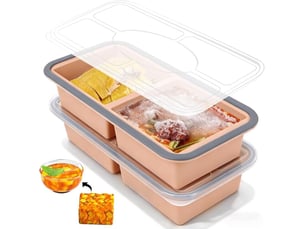 Moule à soupe en silicone avec couvercle, boîte à lunch compartimentée, 2 compartiments, 1000 ml, ensemble de 2 pièces, rose