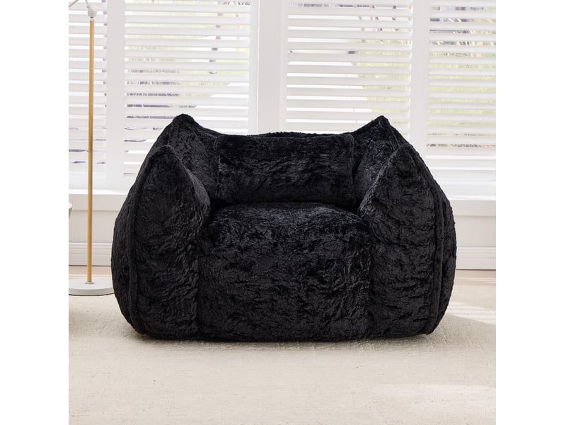  Fauteuil poire modenvie avec coussin, grand modèle en fourrure synthétique noire, mousse déchiquetée, 123 x 97 x 73 cm  - Conforama D
