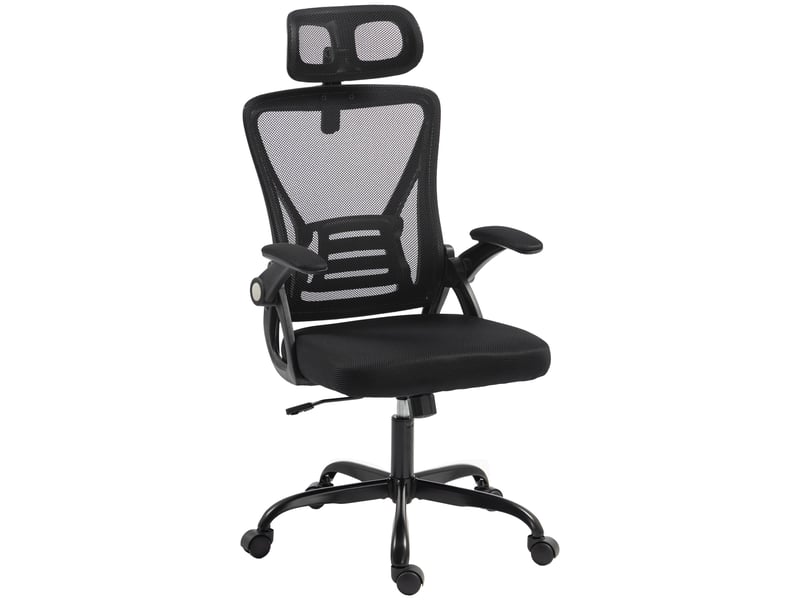  Chaise bureau ergonomique, accoudoirs relevables, appui-tête, fonction basculante, 59x62x125cm, hauteur réglable, noir  - Conforama B