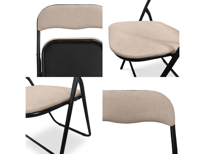 Lot de 6 chaises pliantes rembourrées en tissu beige et pieds métal noir - greta GRETA - Conforama C