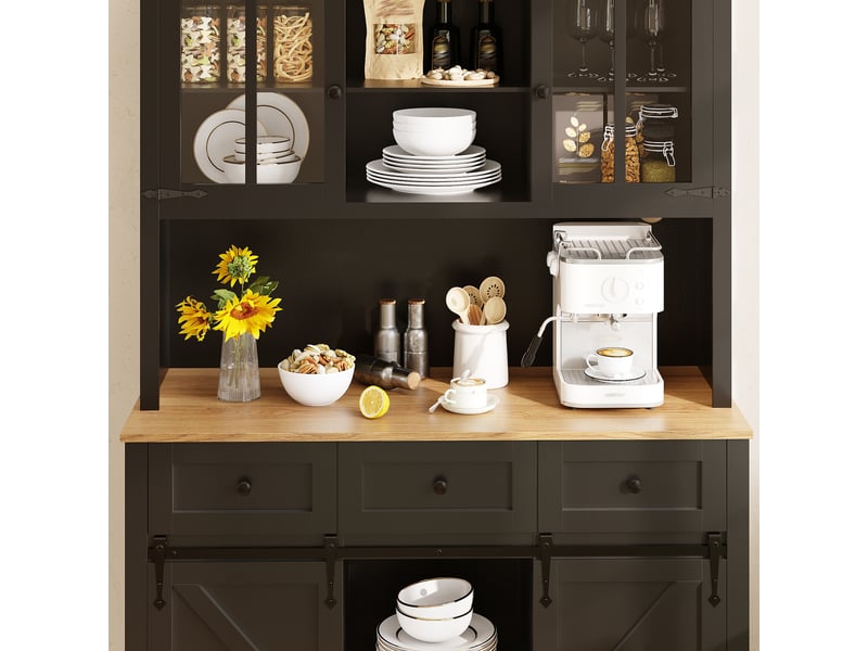 Armoire de cuisine avec led buffet haut noir vaisselier avec portes en verre 105x180cm  - Conforama D