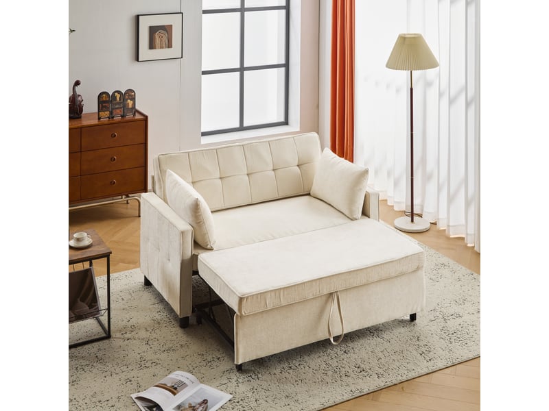 Canapé convertible clic-clac 2 places 142 x 79 x 85 cm, dossier réglable 2 positions, tissu chenille, beige  - Conforama W