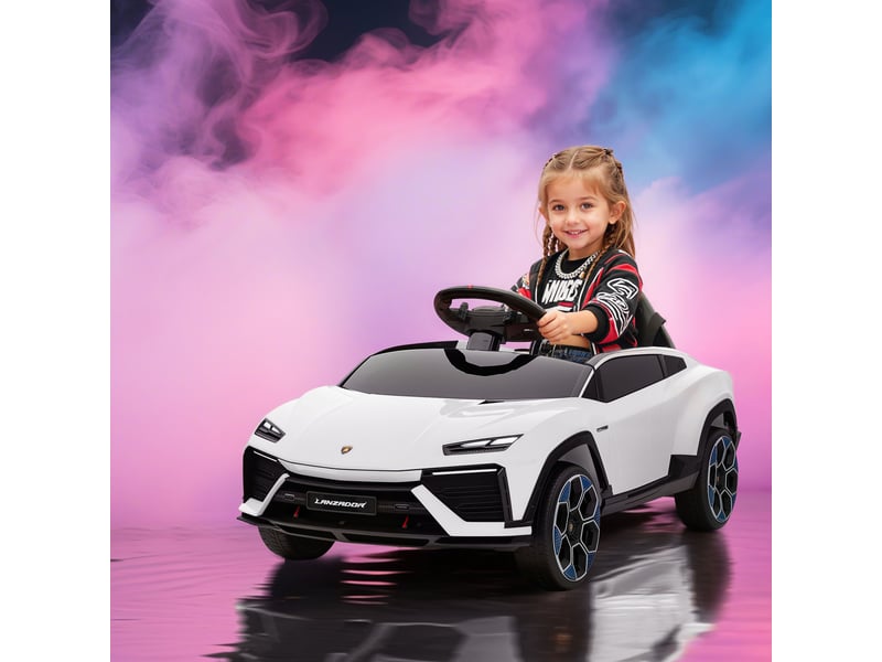  Voiture électrique enfant véhicule électrique lamborghini 12v télécommande 2,4g et 2 moteurs vitesse max. 4 kmh blanc  - Conforama C