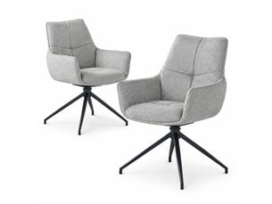 Lot de 2 chaise rotative 360°, chaise de salle à manger avec dossier large, accoudoirs enveloppants, gris+noir, métal
