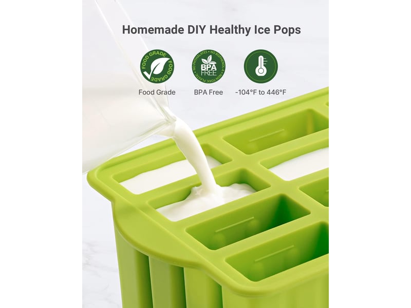  Plastique mini moule a glace esquimaux,glaces à l'eau,lot de 12 moules à glaces en silicone avec 50 bâtonnets de glace + brosse de nettoyage  - Conforama B