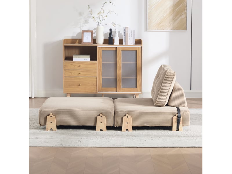  Fauteuil convertible modenvie, canapé-lit 1 place en velours côtelé kaki, pliable, avec pieds en bois clair, 90 x 86 x 84 cm  - Conforama D