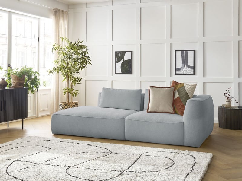 Bobochic canapé droit fixe 3 places leopold tissu texturé gris clair accoudoir droit LEOPOLD - Conforama B
