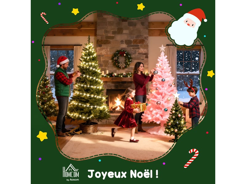 Sapin de noël artificiel de 210 cm avec 700 led blanc chaud, 2154 branches, socle pliable en métal vert - Conforama E