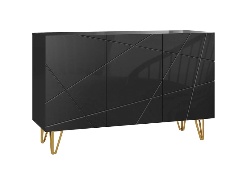  Buffet salon, meuble de rangement à haut brillance, 120x40x75cm, 3 portes à fermeture douce et étagères réglables, noir  - Conforama B