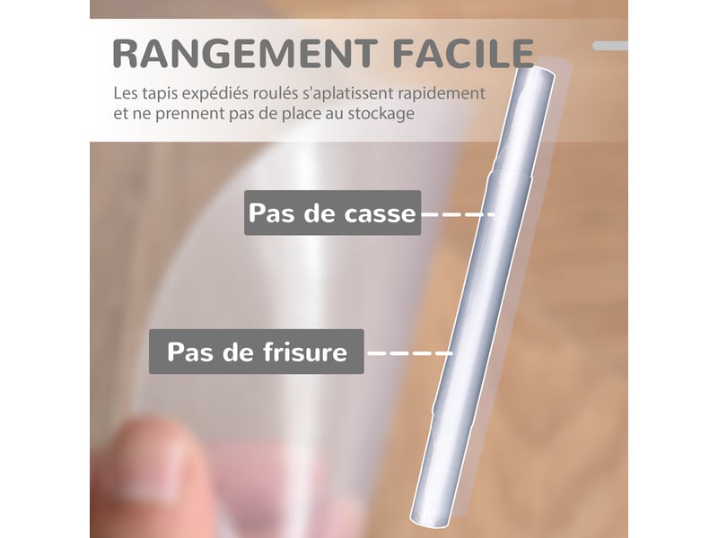 Tapis chaise de bureau 90 x 120 cm antidérapant, tapis de sol bureau résistant aux rayures, transparent - Conforama E