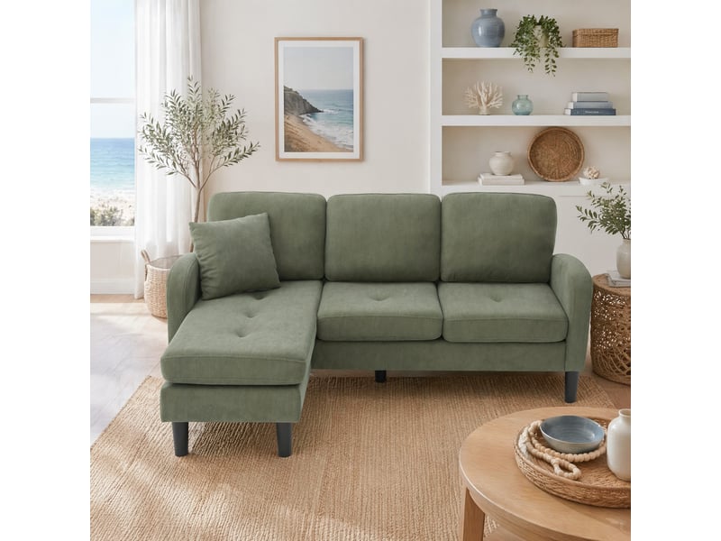 Canapé d'angle 3 places modulable vert en velours côtelé 166 x 118 x 77 cm  - Conforama D