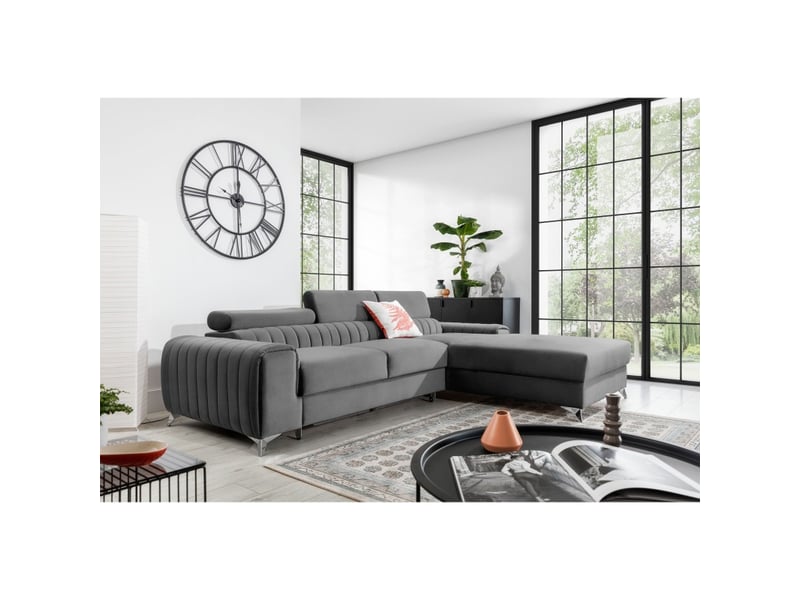  Canapé d'angle droit gris convertible 3 places jayson avec coffre  - Conforama E