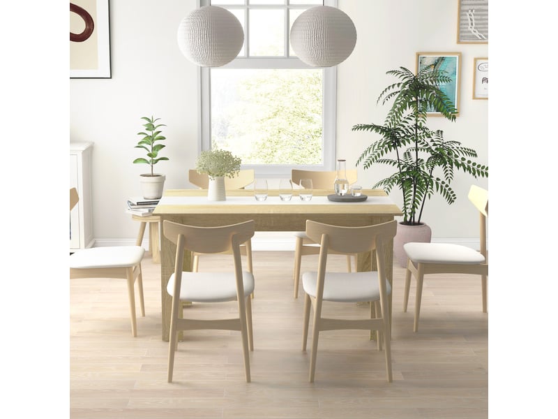  Table de salle à manger pour 6 personnes en aspect bois naturel et blanc, dim. 140l x 90l x 75h cm  - Conforama W