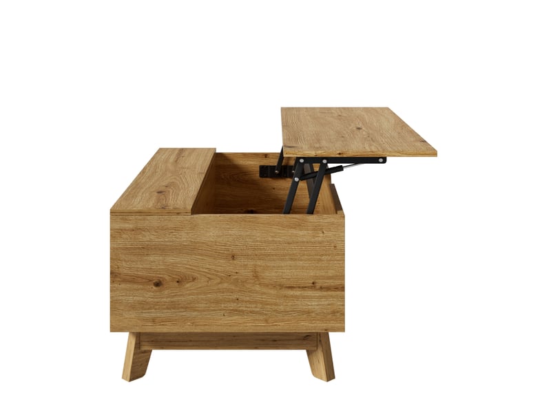  Table basse relevable en mdf bois clair, porte coulissante à lames et rangement, style vintage pour le salon  - Conforama D