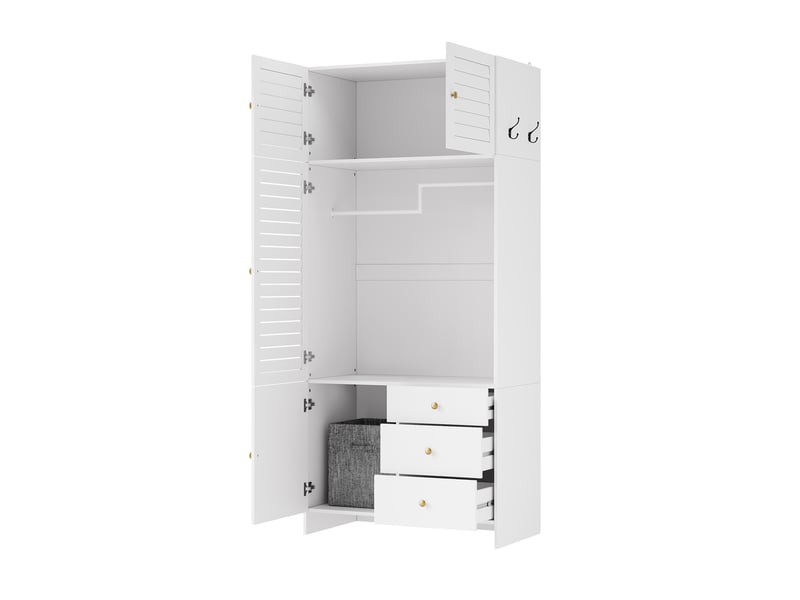  Armoire 2 portes avec panier à linge et led 90x50x200 cm blanc  - Conforama D