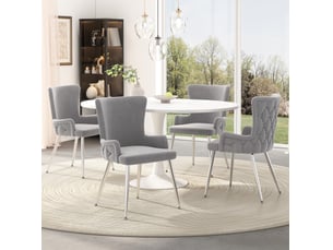 Lot de 4 chaises salle à manger 55x47x85 cm en velours gris, dossier élevé, pieds métal argenté, pieds antidérapants