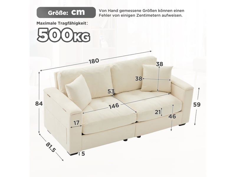  Canapé 2 places, canapé de salon, en chenille, beige, design moderne, 180 cm, mobilier pour espace de vie, pour salon et séjour  - Conforama E