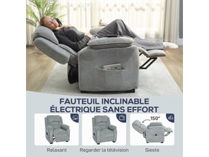 Fauteuil relax électrique   Velours gris